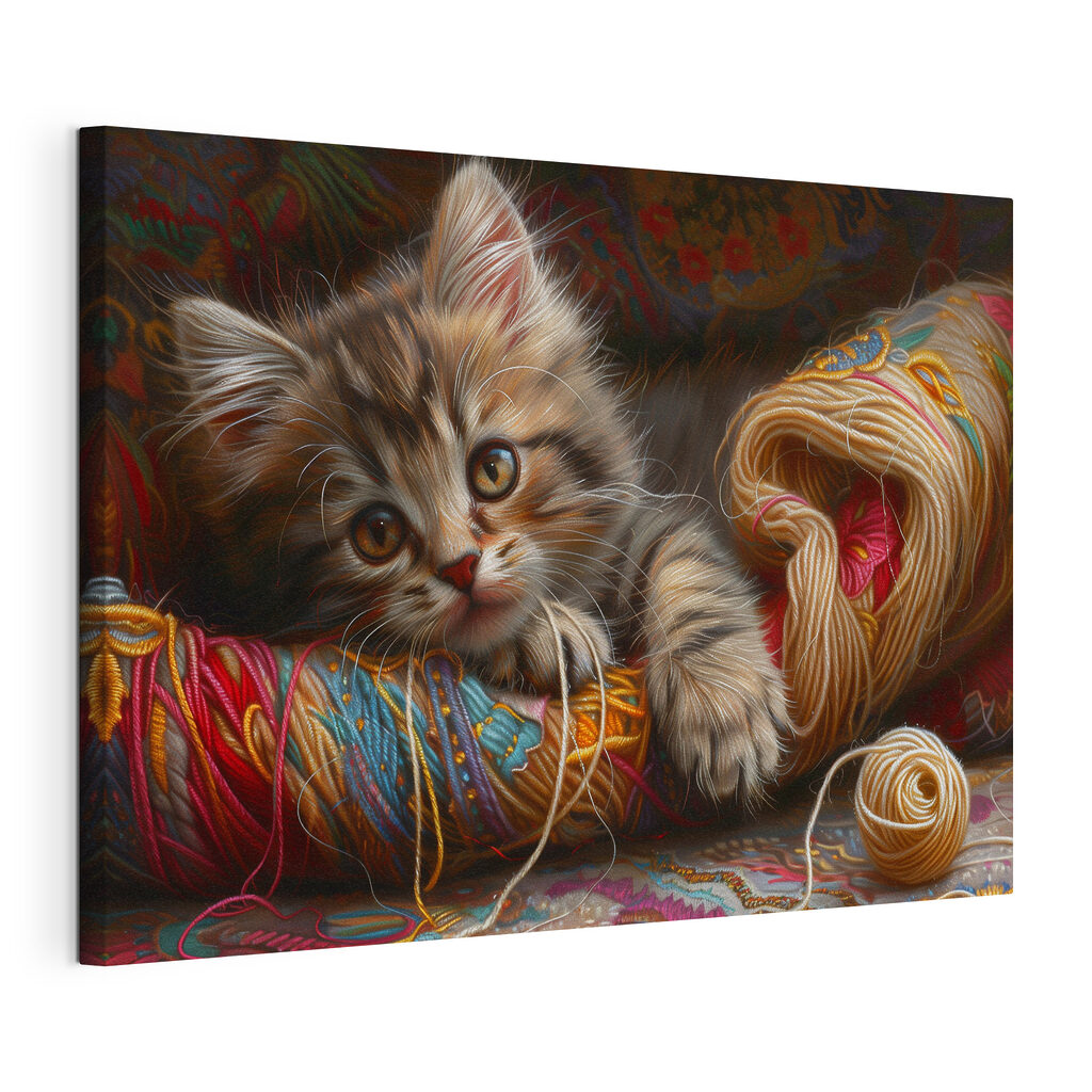 A cat lying on a ball of yarn