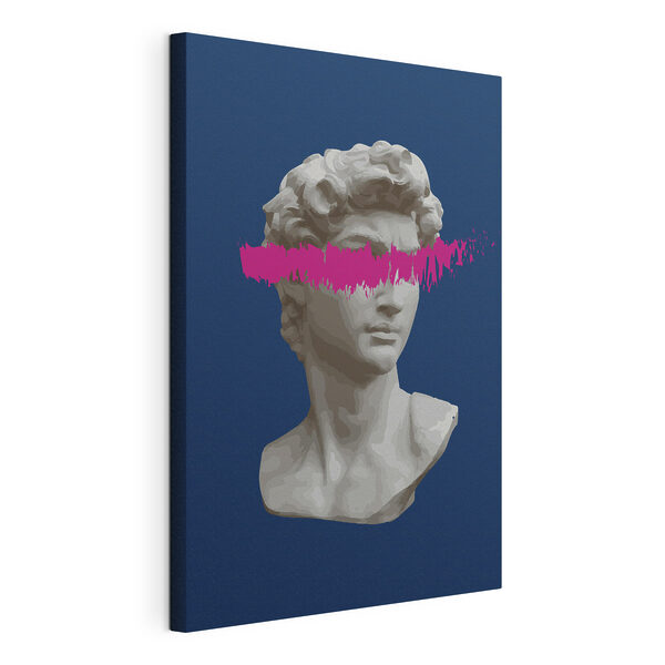 A statue of a man with a pink line