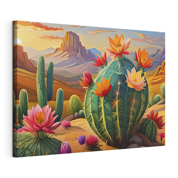 A cactus with flowers in the desert A cactus with flowers in the desert
