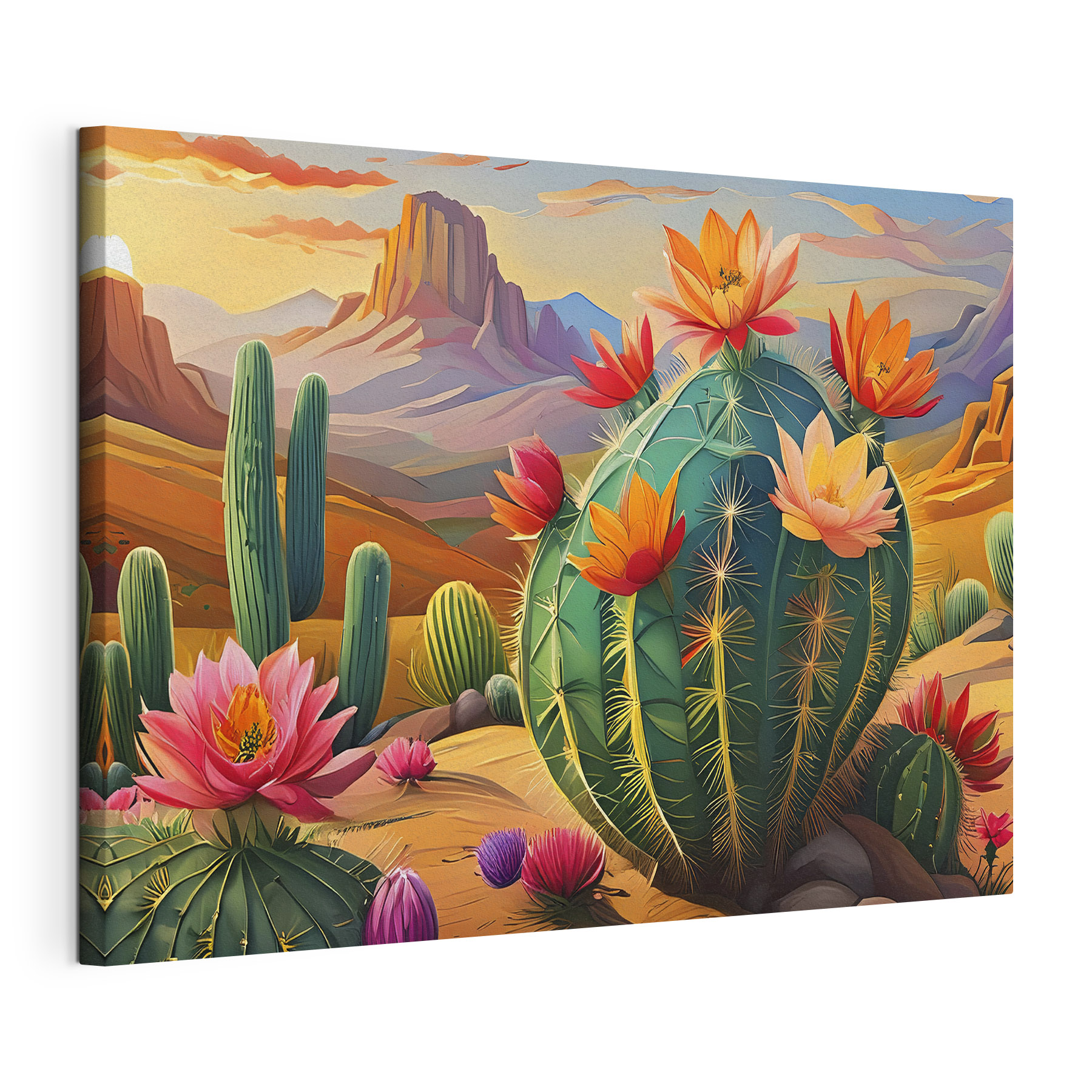 A cactus with flowers in the desert A cactus with flowers in the desert