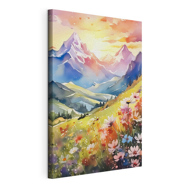 A painting of a mountain range