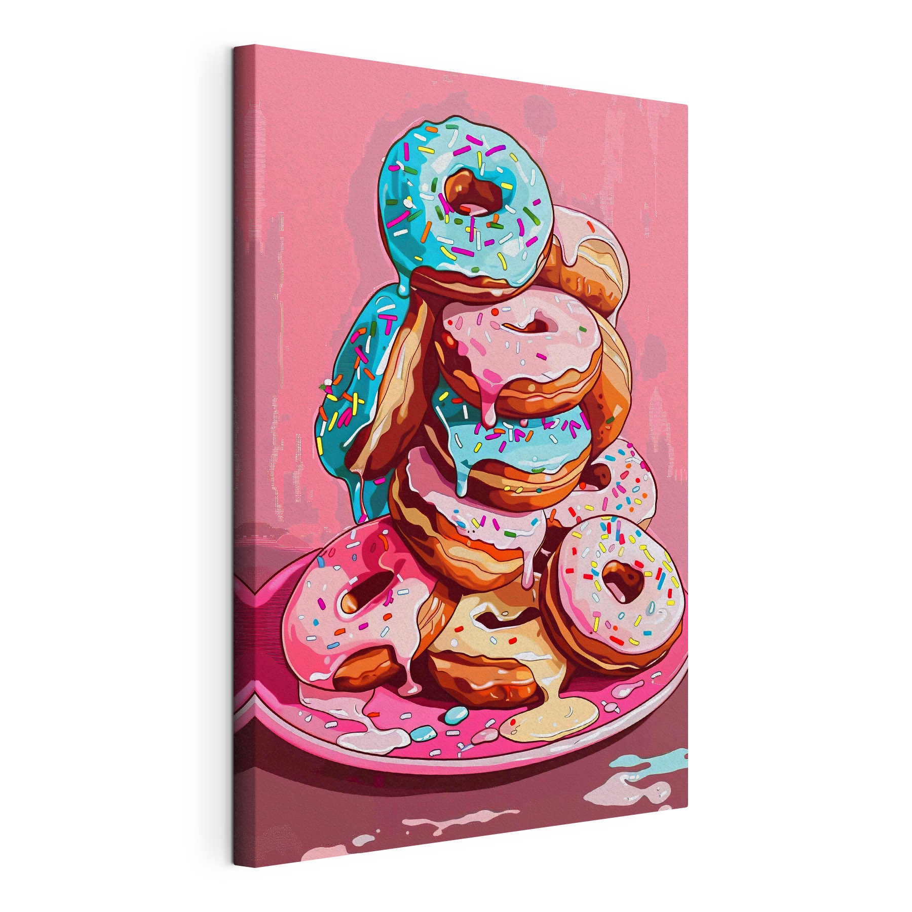 A stack of donuts with frosting and sprinkles