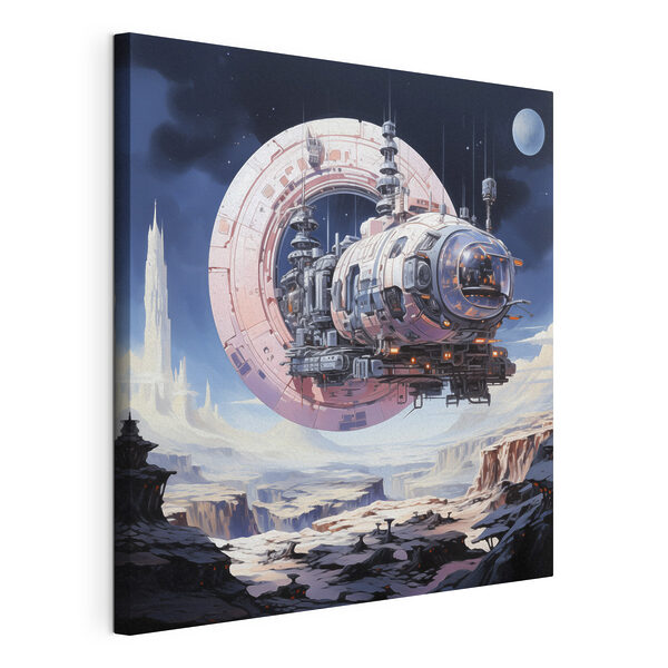 A space ship flying over a canyon A space ship flying over a canyon