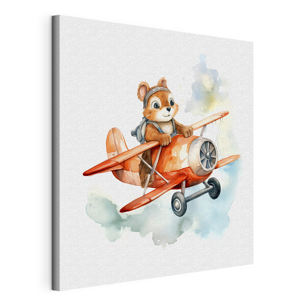 A watercolor of a squirrel flying on an airplane A watercolor of a squirrel flying on an airplane