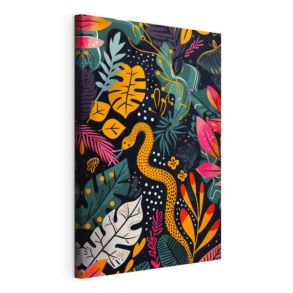 A colorful art of a snake and leaves