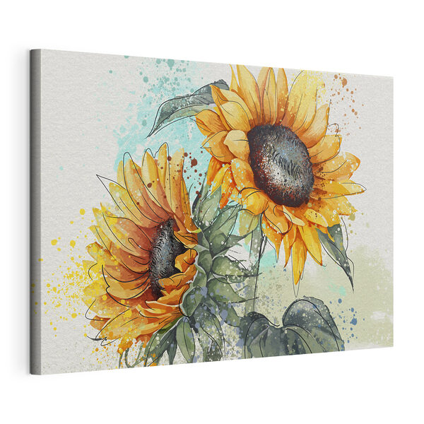 Painting of sunflowers on a white background Painting of sunflowers on a white background