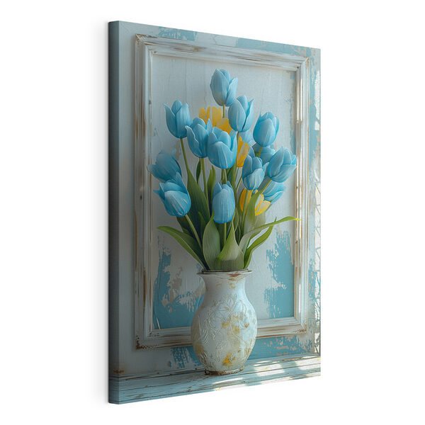 Vase of blue and yellow tulips Vase of blue and yellow tulips