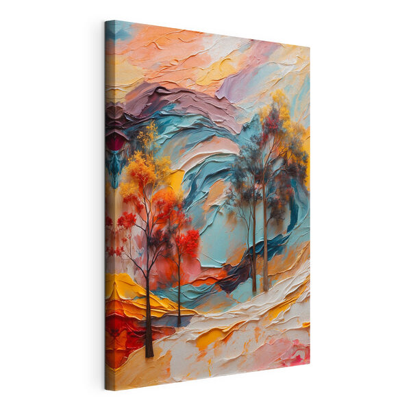 Painting of trees and colorful waves Painting of trees and colorful waves