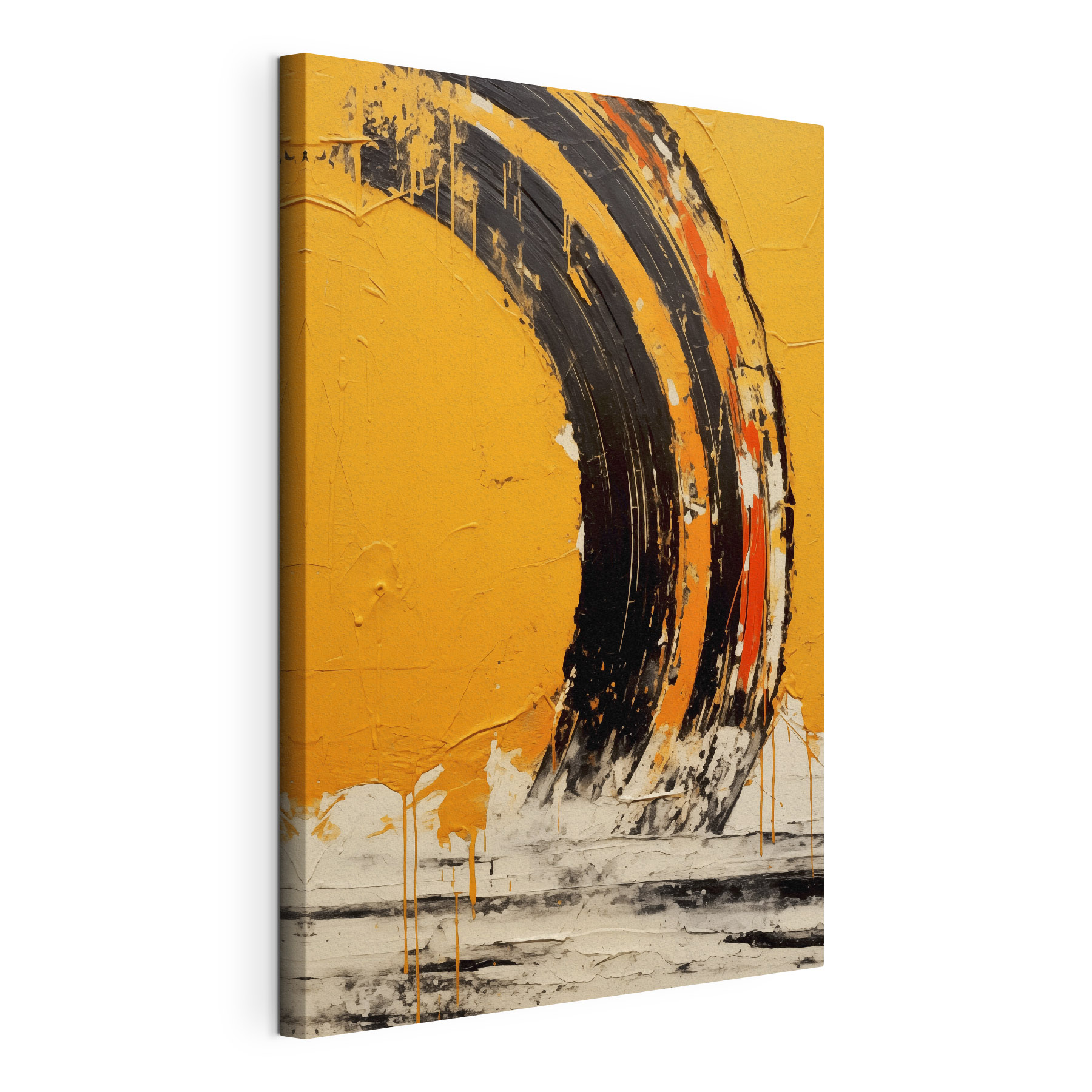 Black and orange paint on a yellow surface
