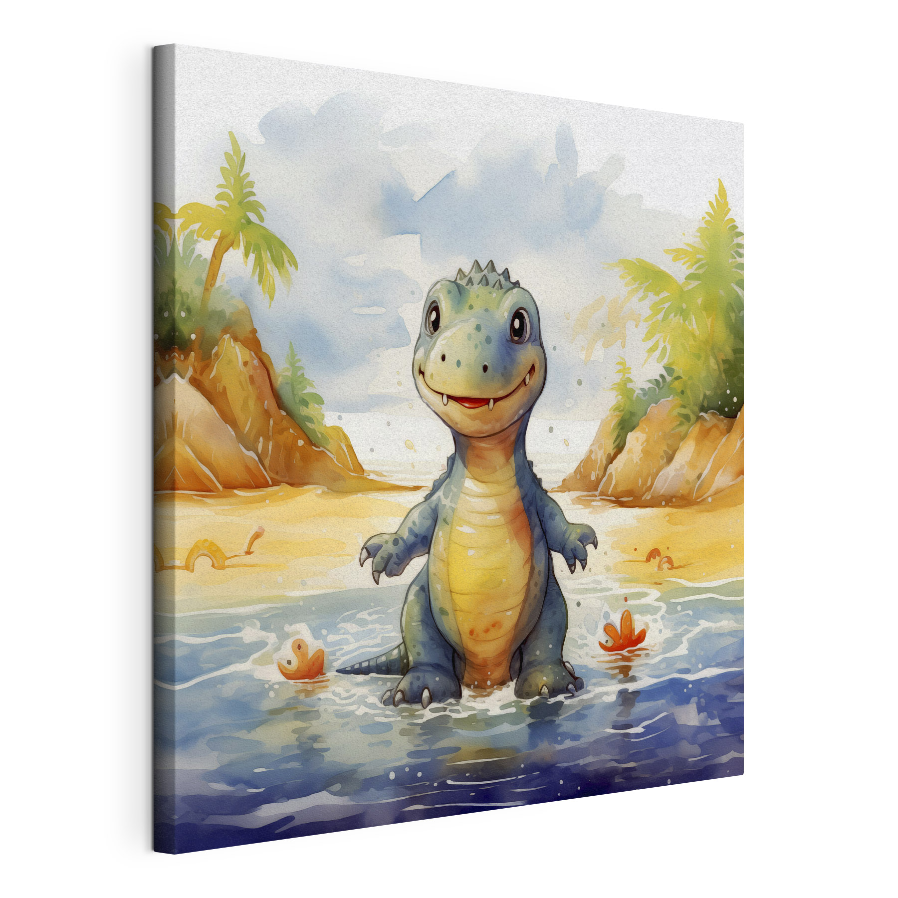 Cartoon of a dinosaur standing in water