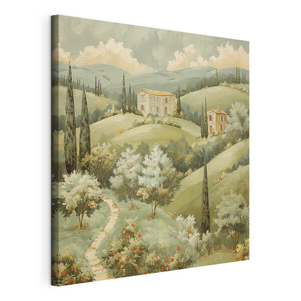 Painting of a house on a hill
