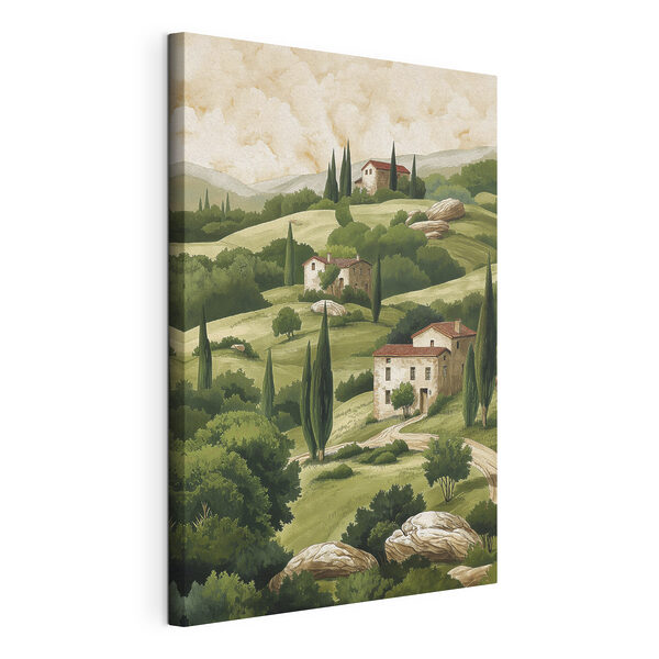 Painting of a landscape with houses and trees Painting of a landscape with houses and trees