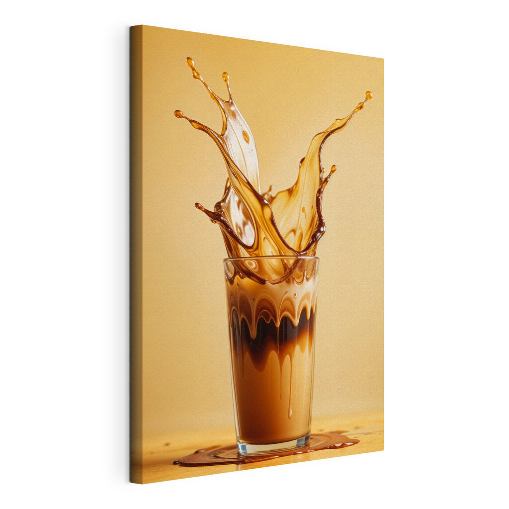 Glass of liquid with brown liquid splashing out