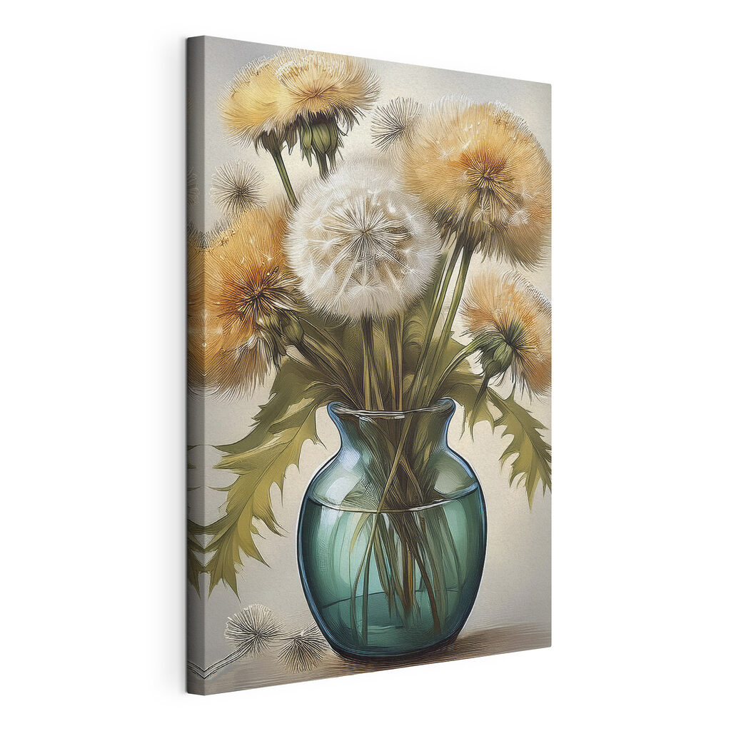 Vase with dandelions in it Vase with dandelions in it