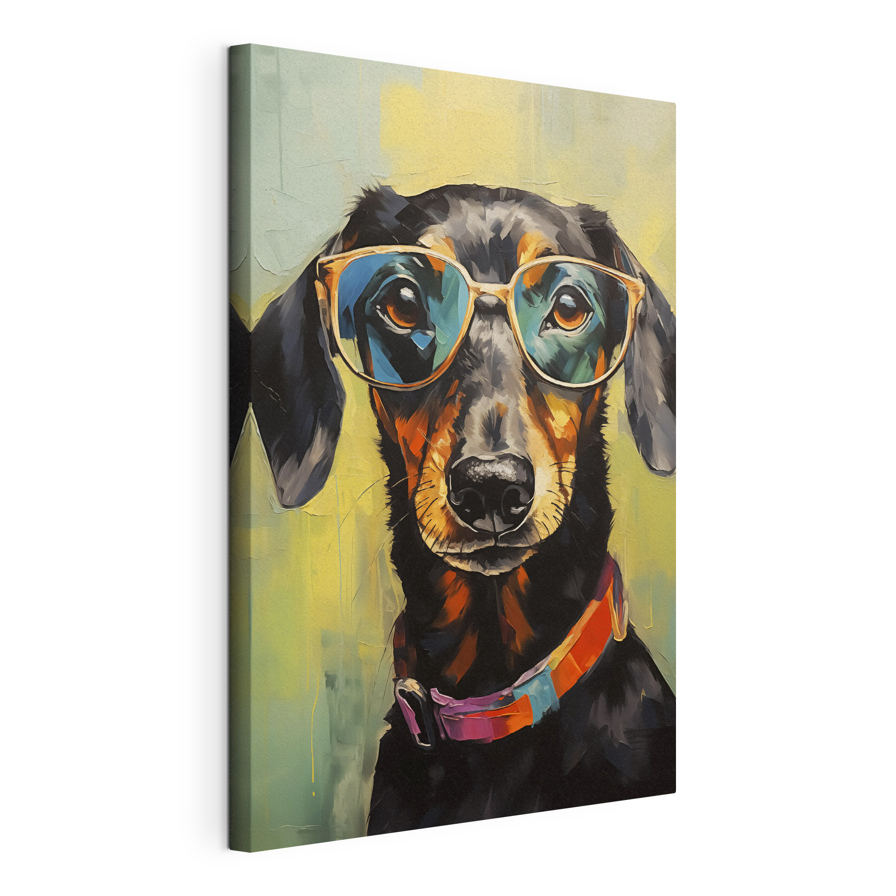 Painting of a dog wearing glasses Painting of a dog wearing glasses