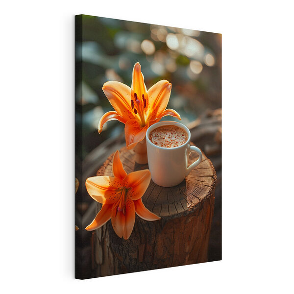 Cup of coffee and orange flowers Cup of coffee and orange flowers