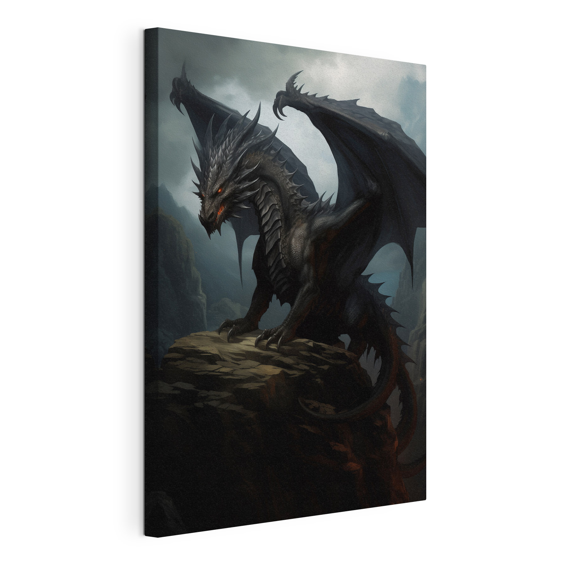 Black dragon on a rock