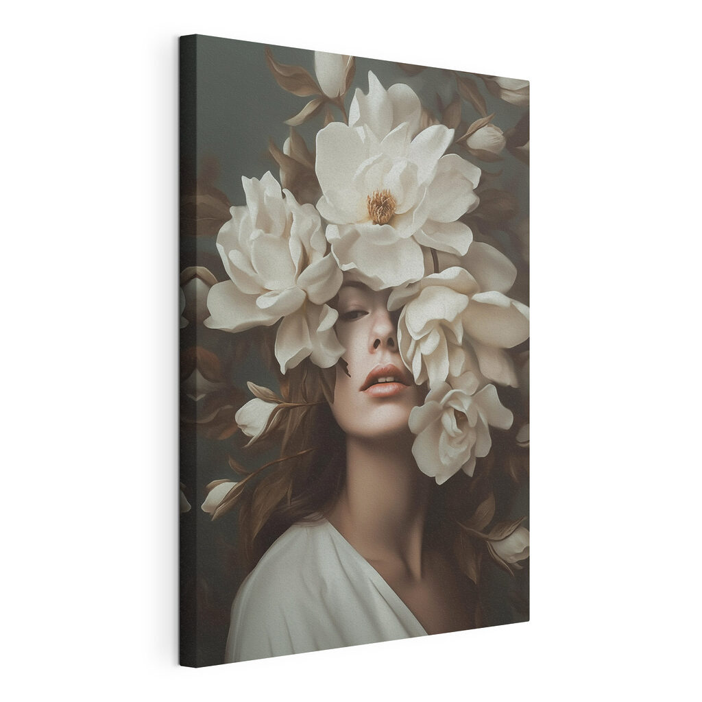 Woman with flowers around her face