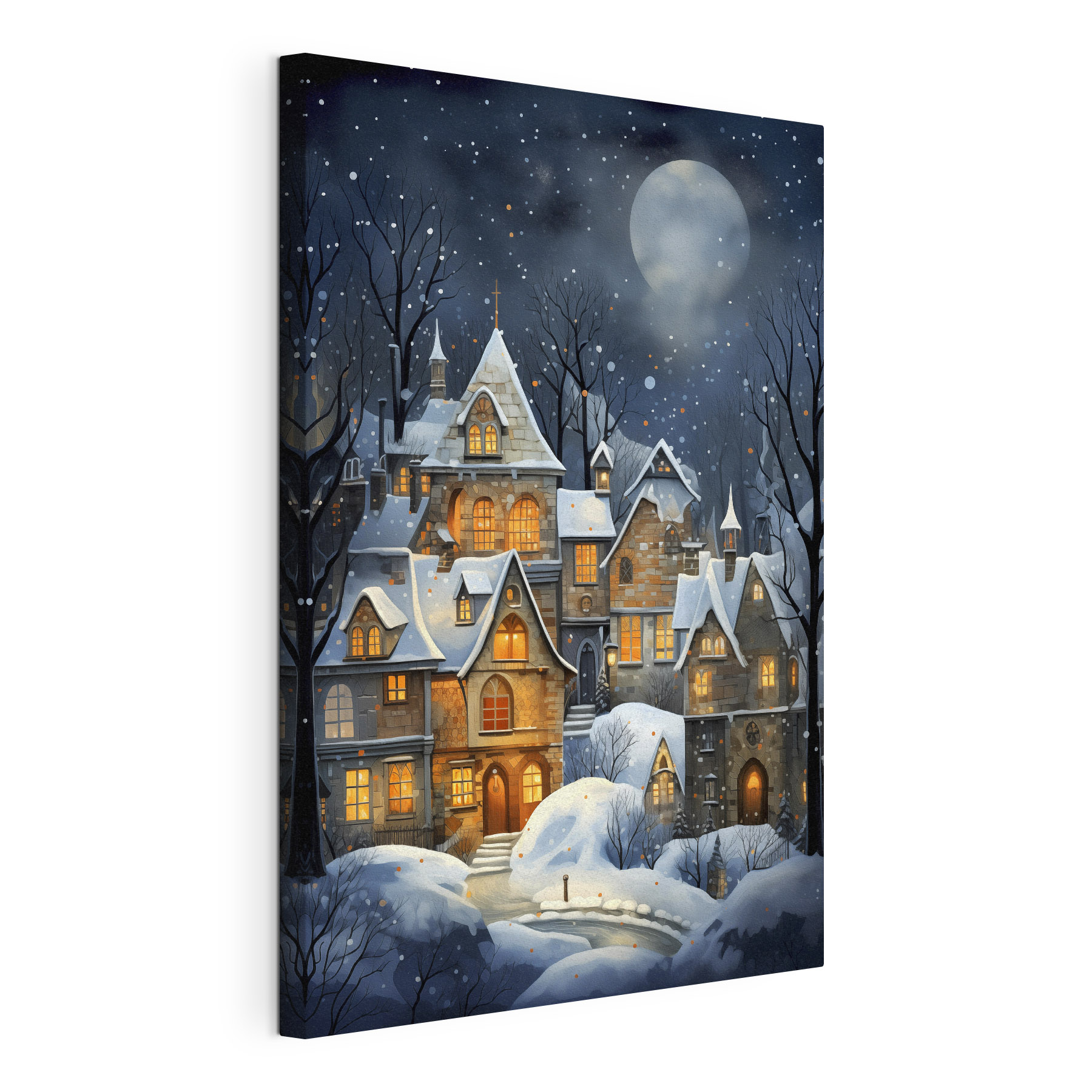 Snow covered houses in a snowy forest
