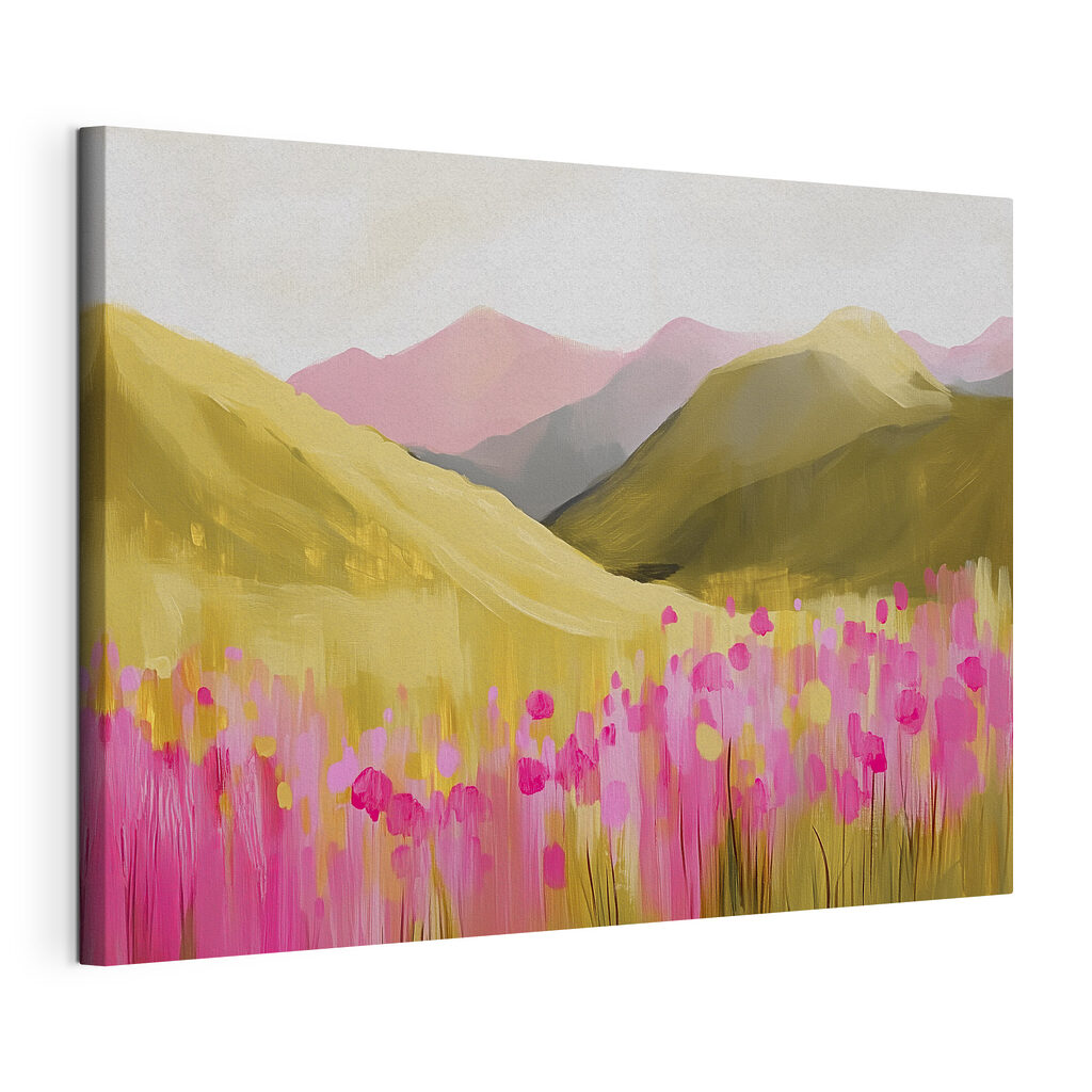 Painting of a field of pink flowers