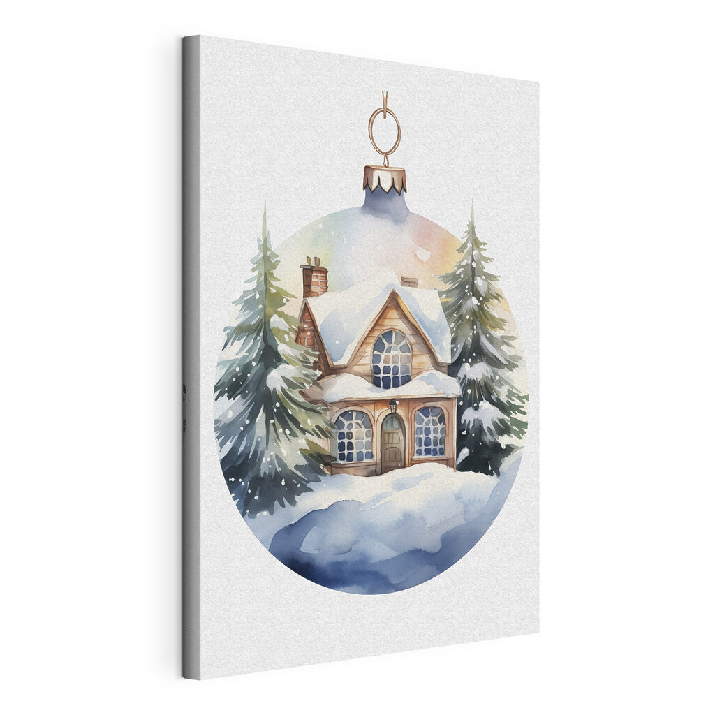 Watercolor painting of a house in the snow