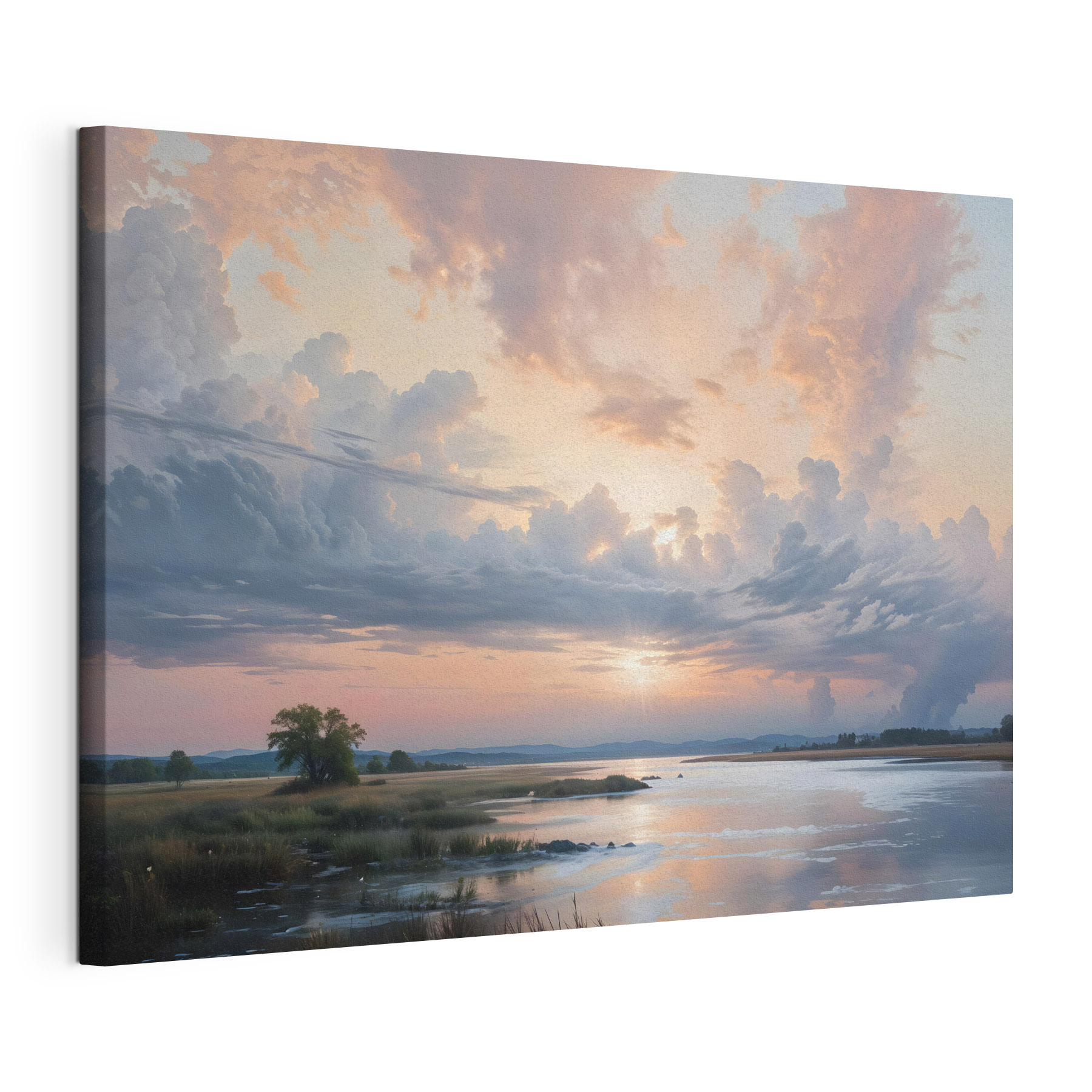 Body of water with a tree and clouds in the sky Body of water with a tree and clouds in the sky