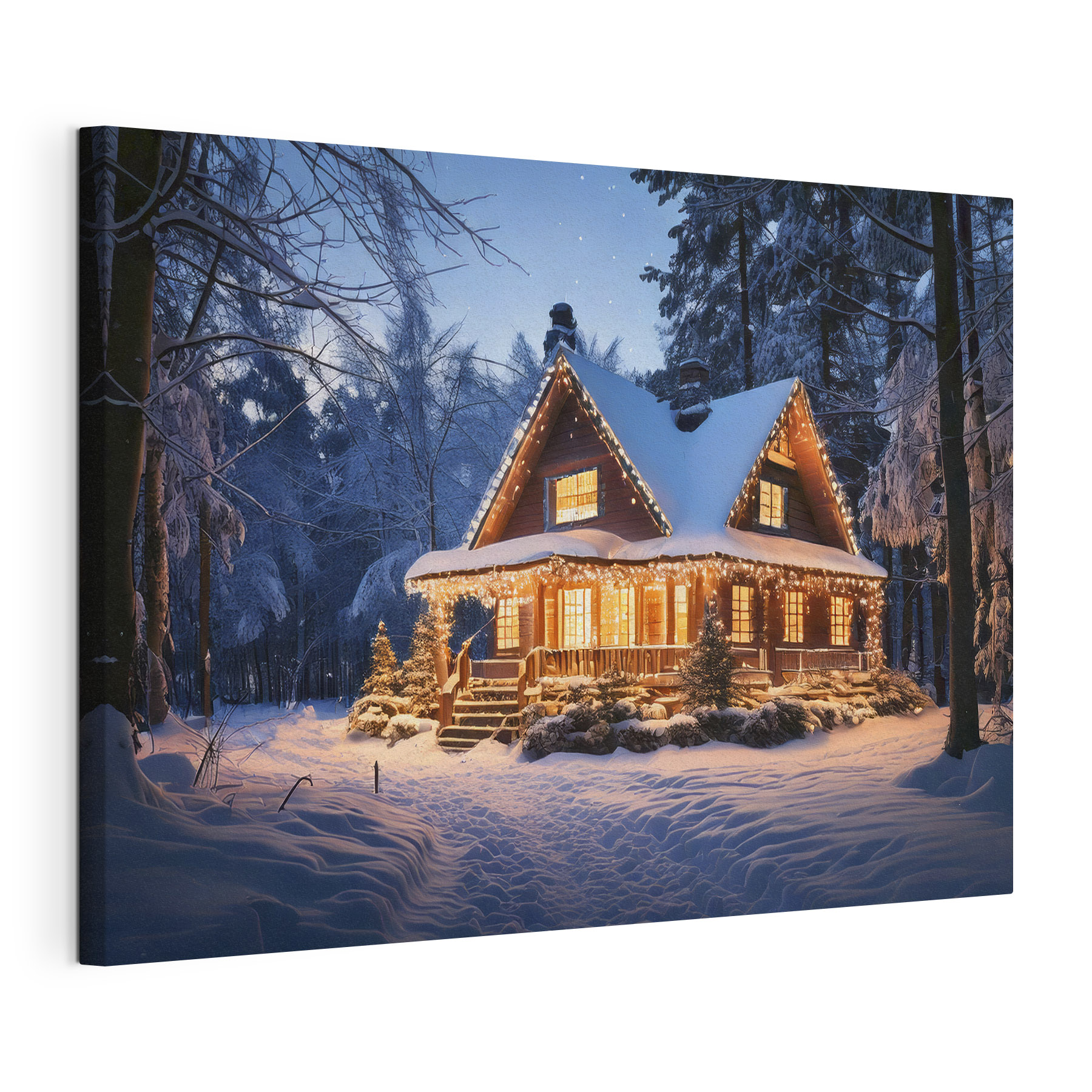 House with lights on it in the snow House with lights on it in the snow