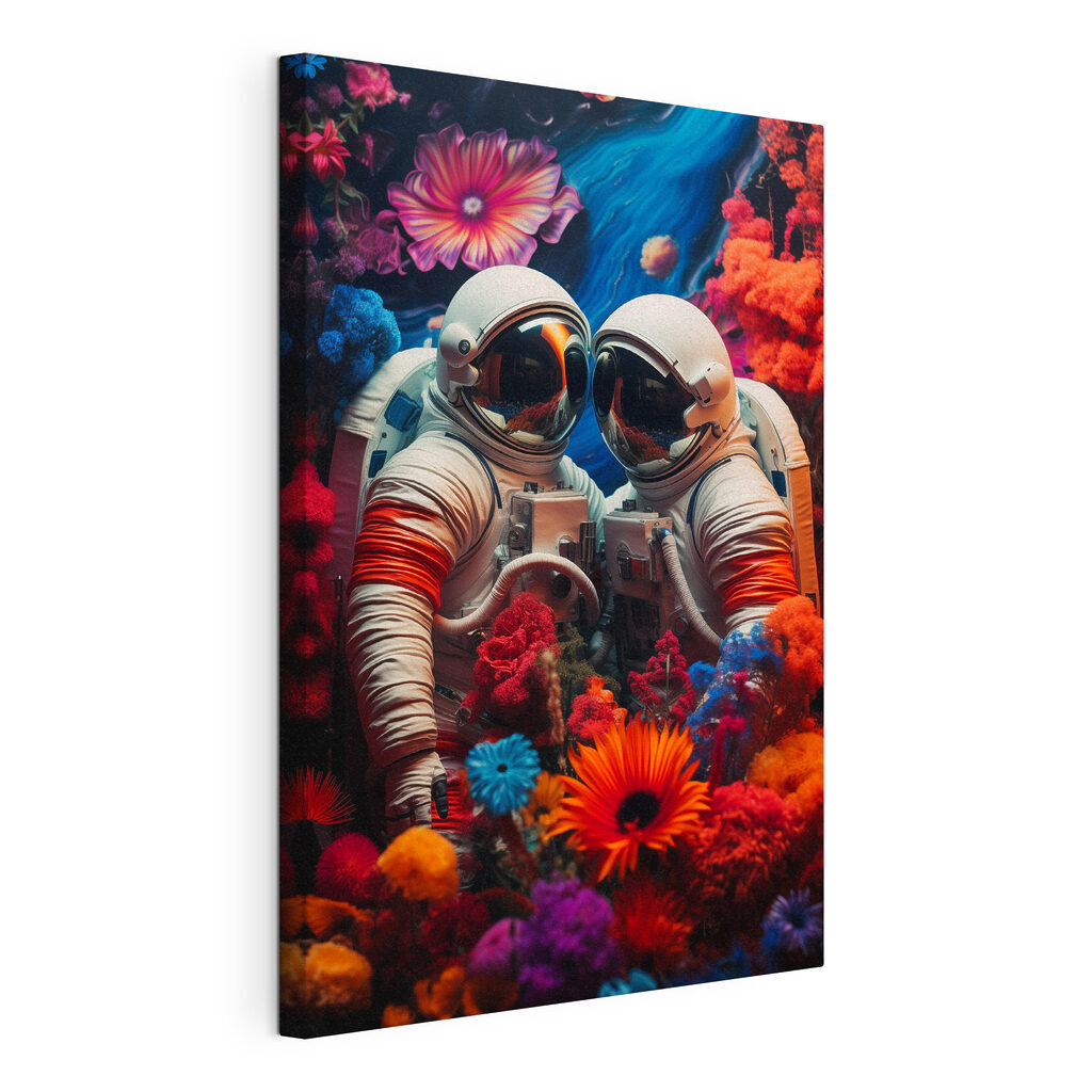 Two astronauts in space suits and flowers Two astronauts in space suits and flowers