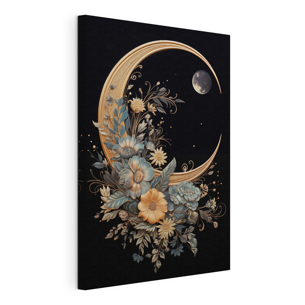 Moon with flowers and leaves