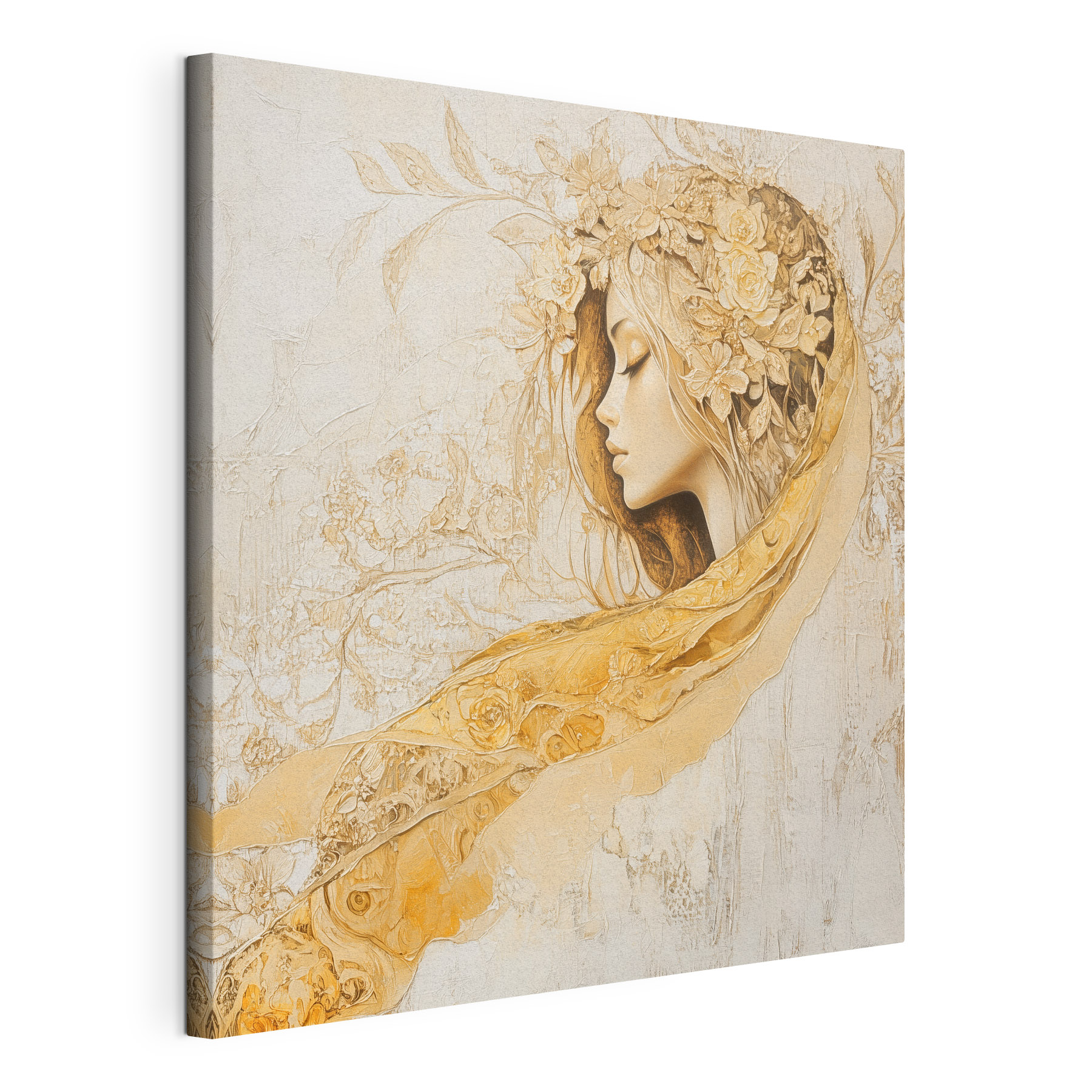 Painting of a woman with flowers in her hair