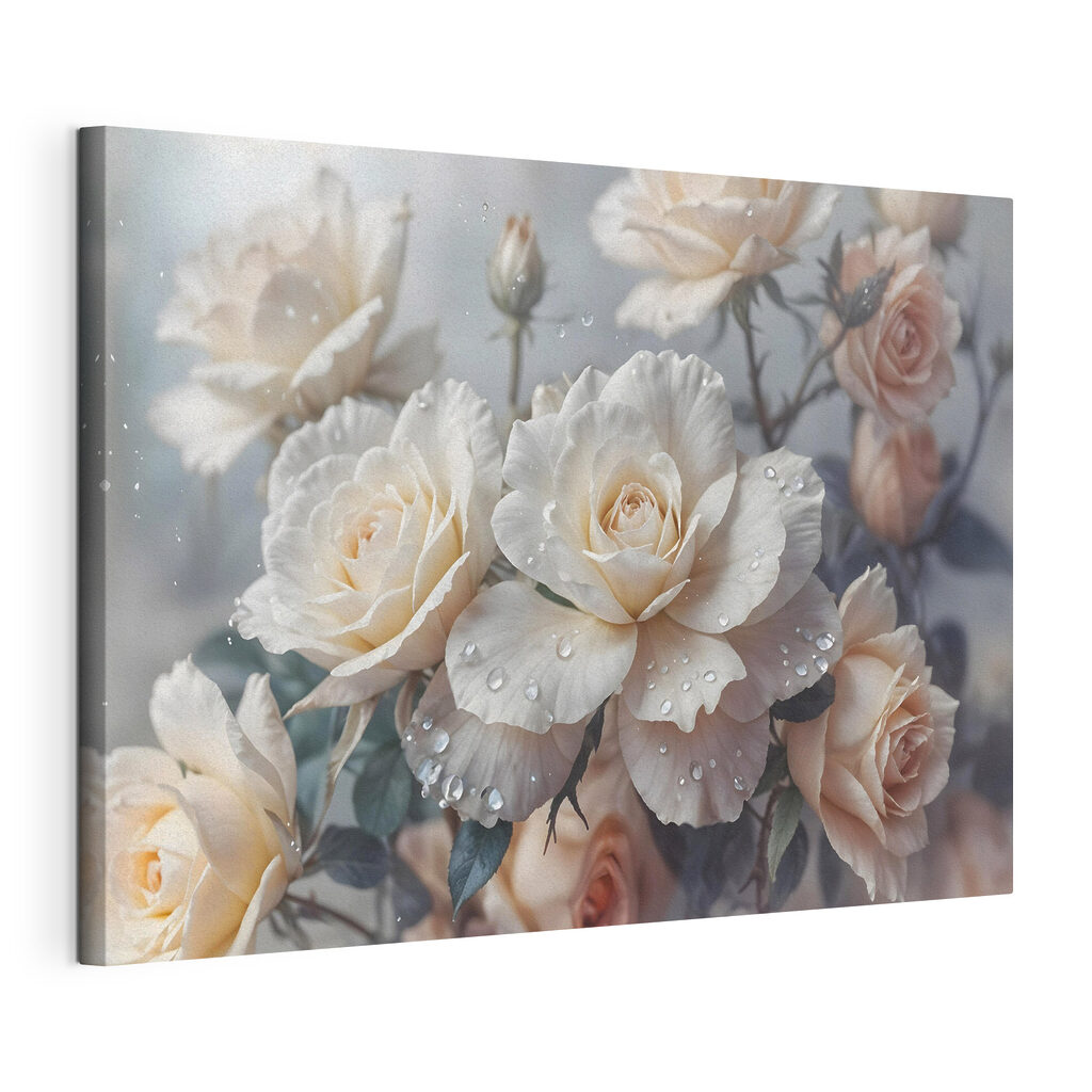 Group of white roses with water drops