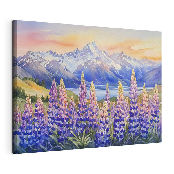Painting of flowers and mountains