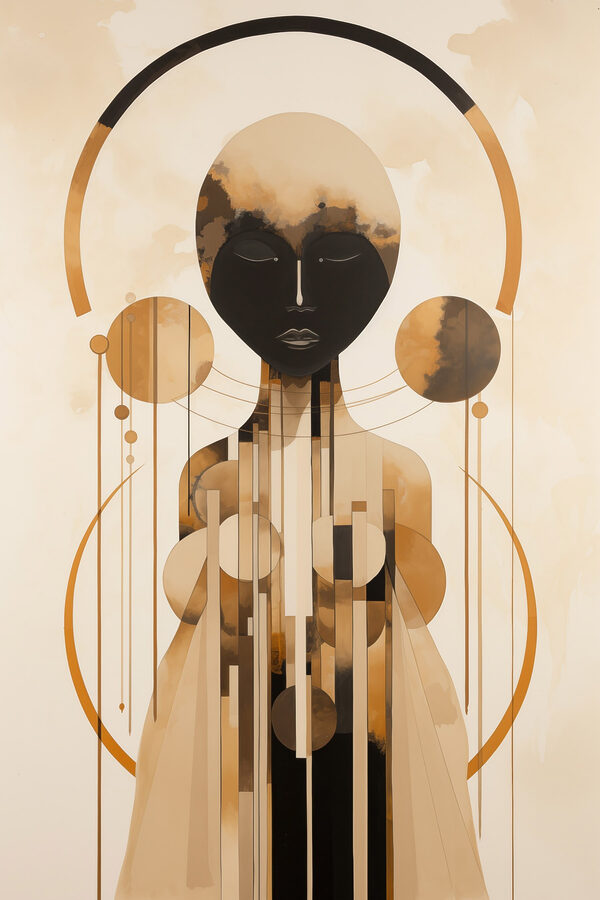 Painting of a woman with circles and lines