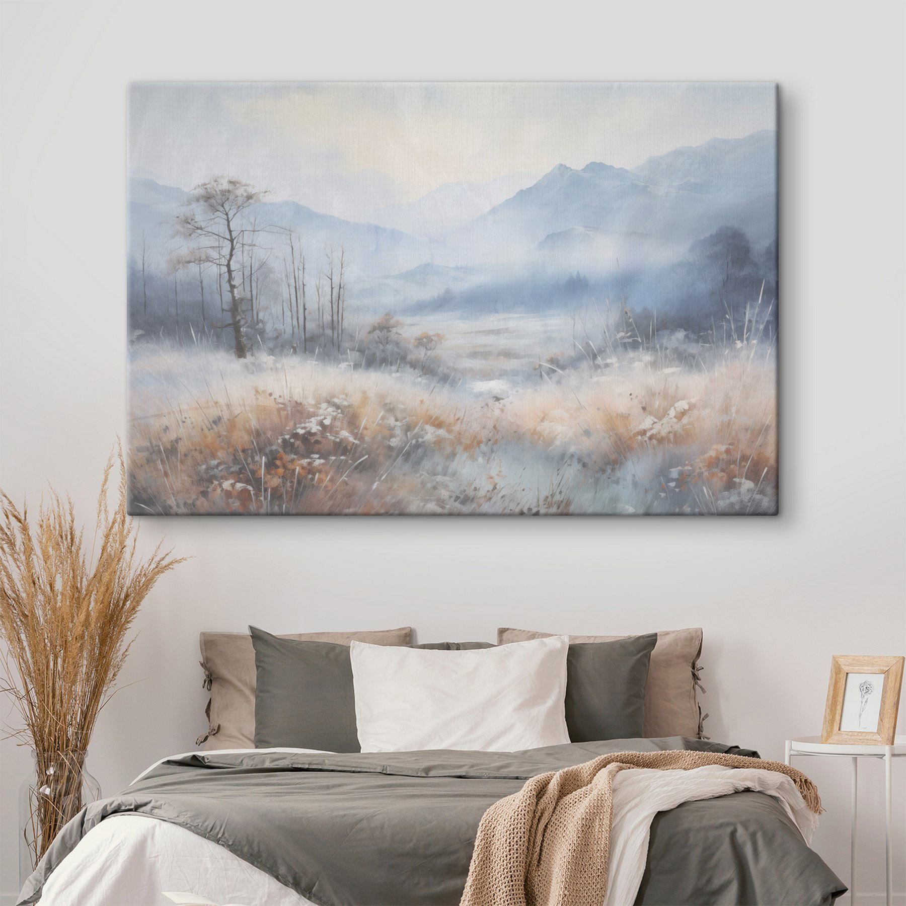 Landscape with a snowy field and mountains