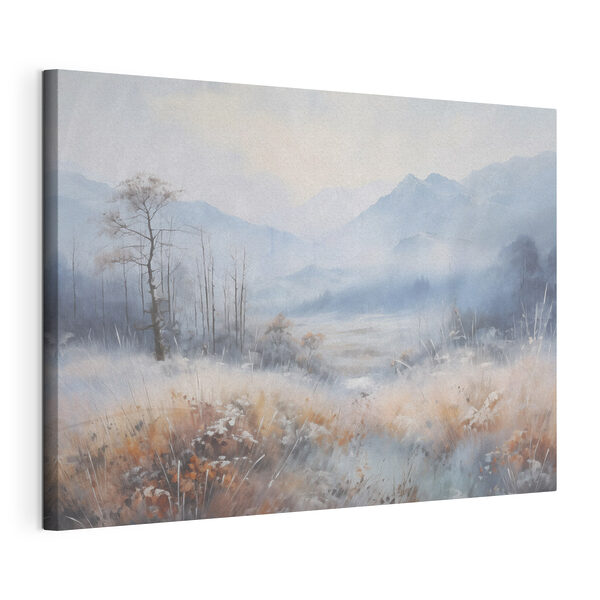 Landscape with a snowy field and mountains