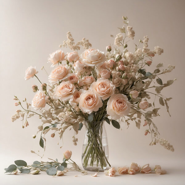 Vase of flowers on a white surface