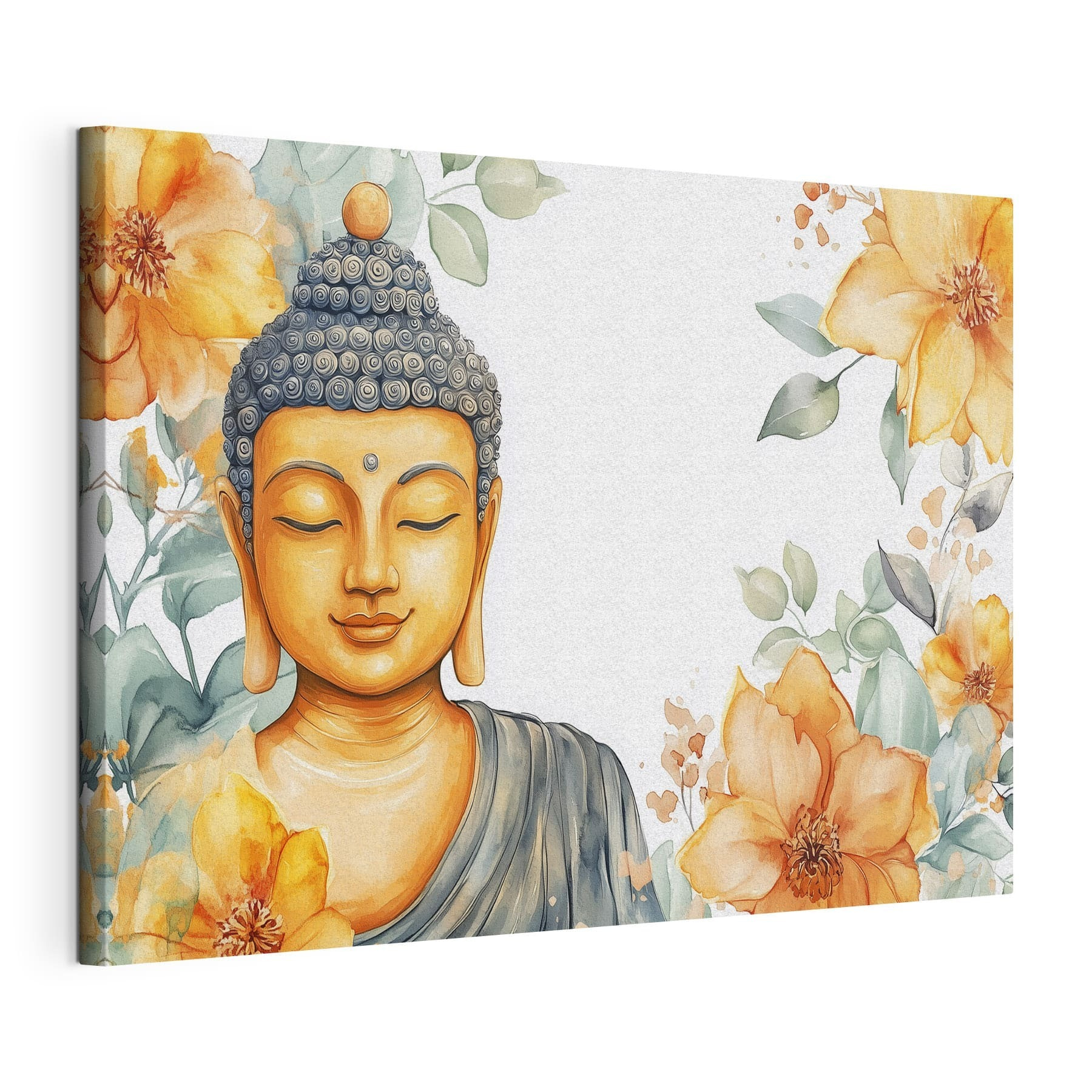 Painting of a buddha with flowers Painting of a buddha with flowers