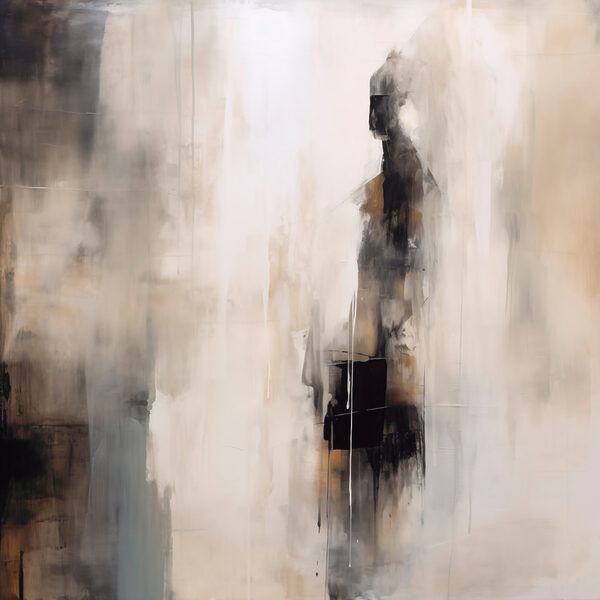Painting of a person in a white and black suit