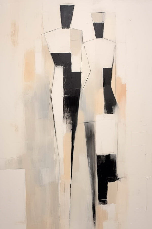Painting of a person in black and white