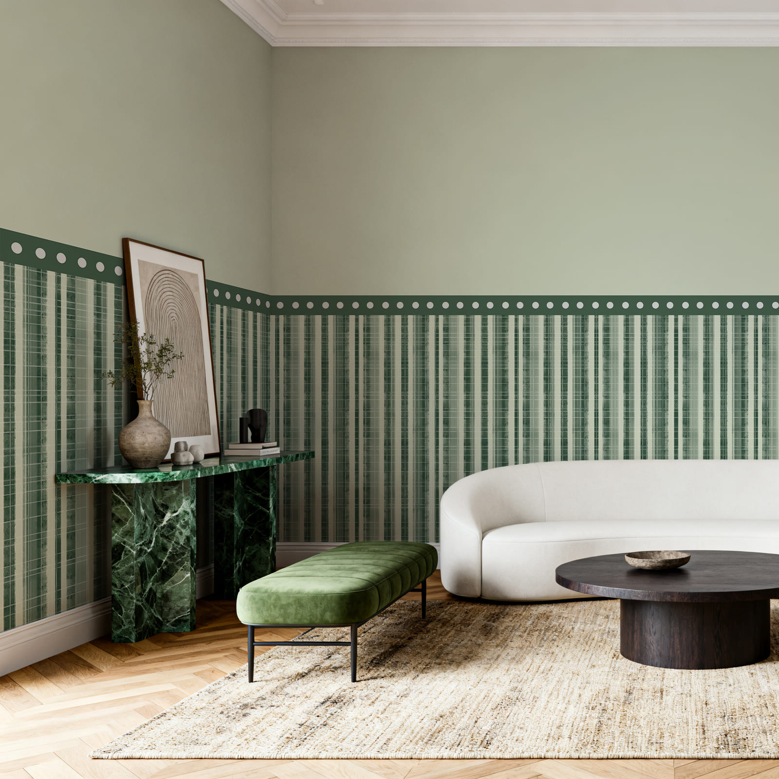 Tapeta w zielono-białe paski