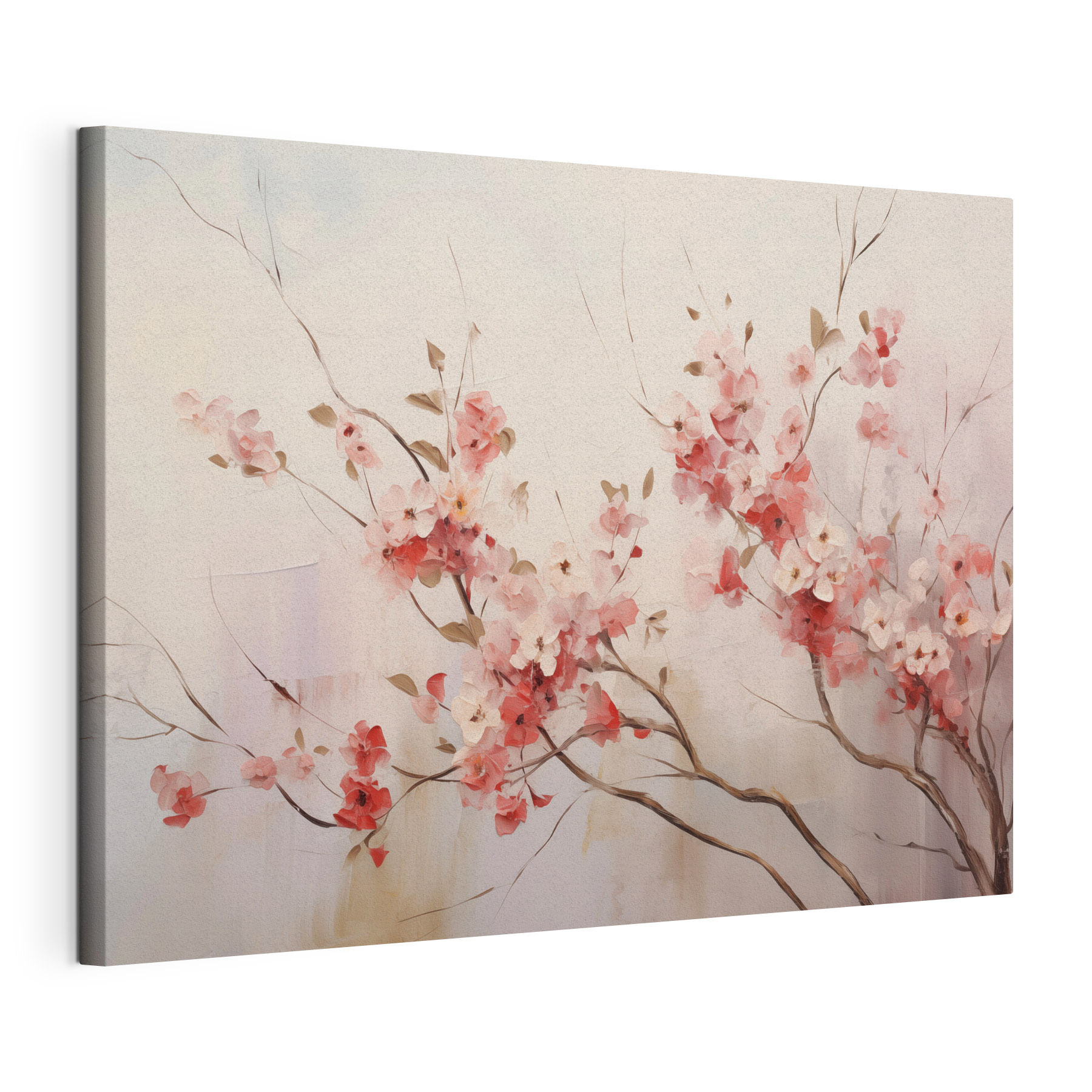 Painting of pink flowers on a branch Painting of pink flowers on a branch