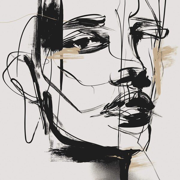 Black and white drawing of a woman's face
