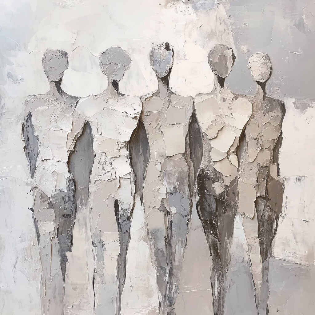 Group of people painted in white