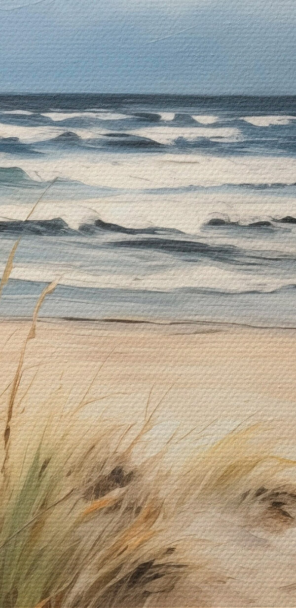 Beach with grass and waves