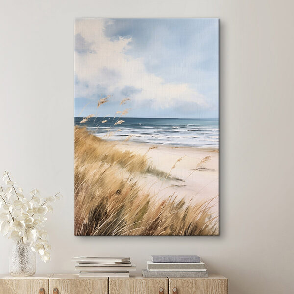 Beach with grass and water