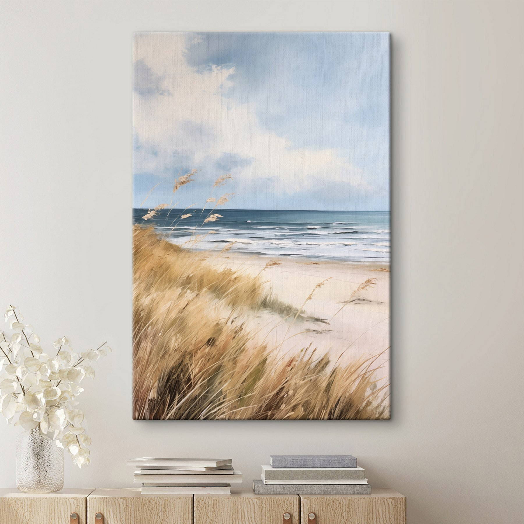 Beach with grass and water