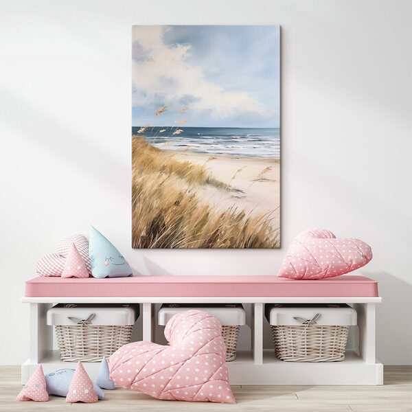 Beach with grass and water