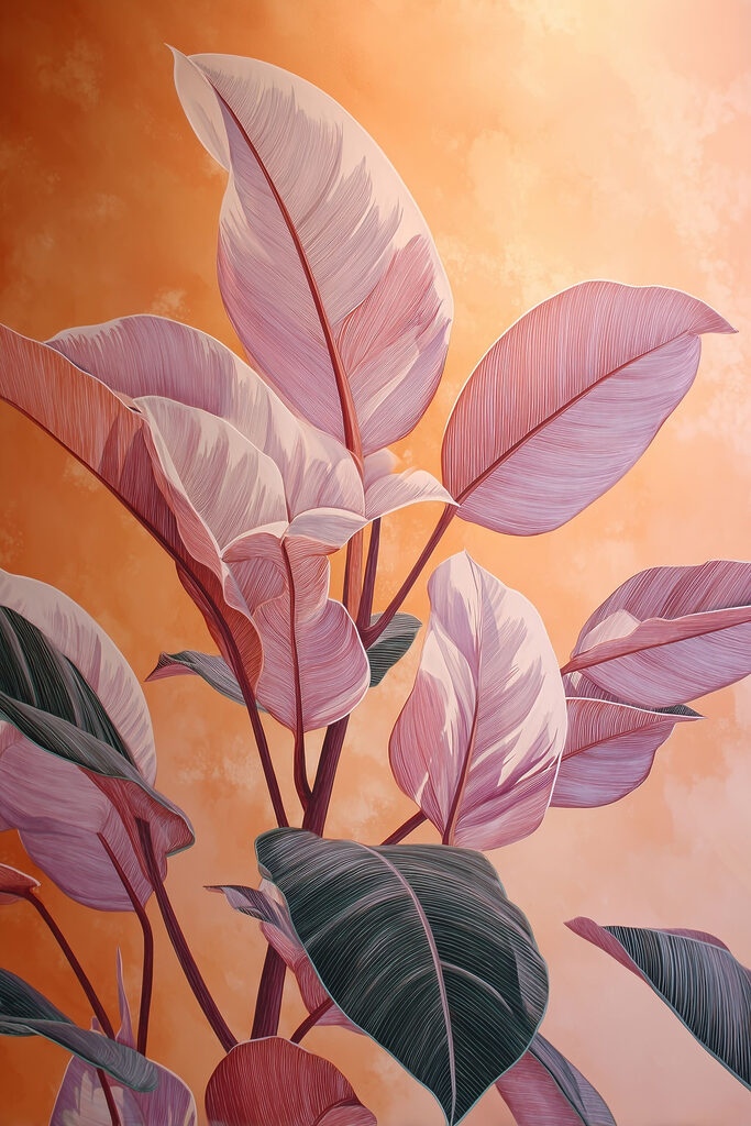 - Delicate leaves against warm backdrop