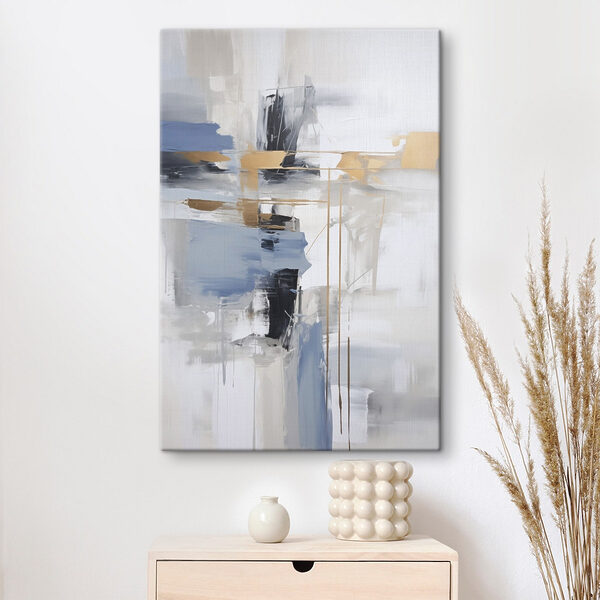 Painting of a white and blue abstract art