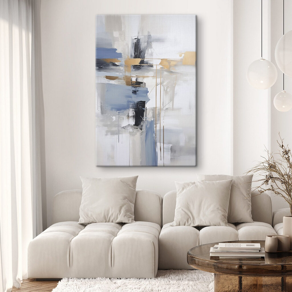 Painting of a white and blue abstract art